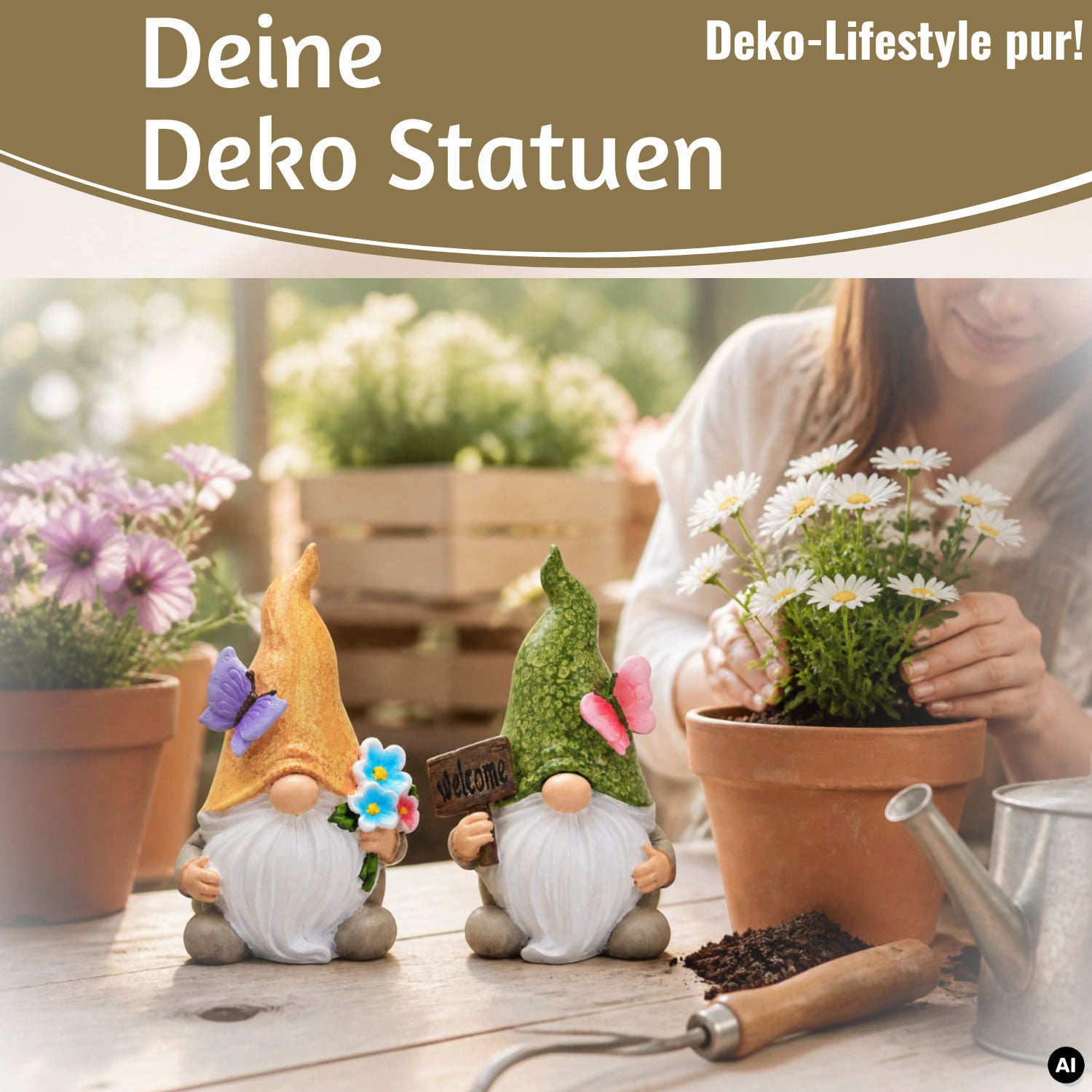 LS-LebenStil Welcome Wichtel 2er-Set 15 cm Polyresin Sommer
