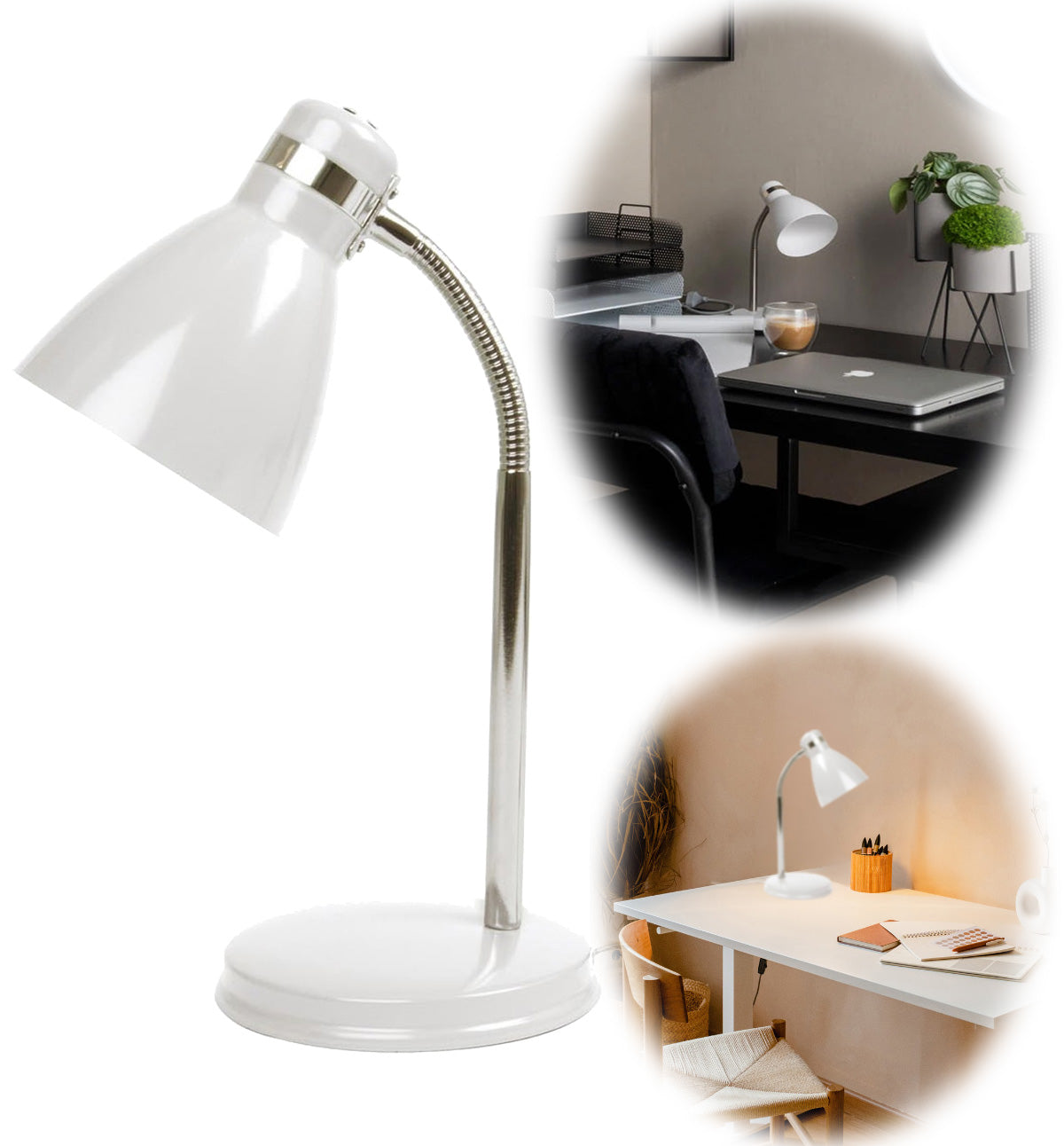 LS-LebenStil List Tischlampe 39cm Weiß-Silber E27 Schwenkarm