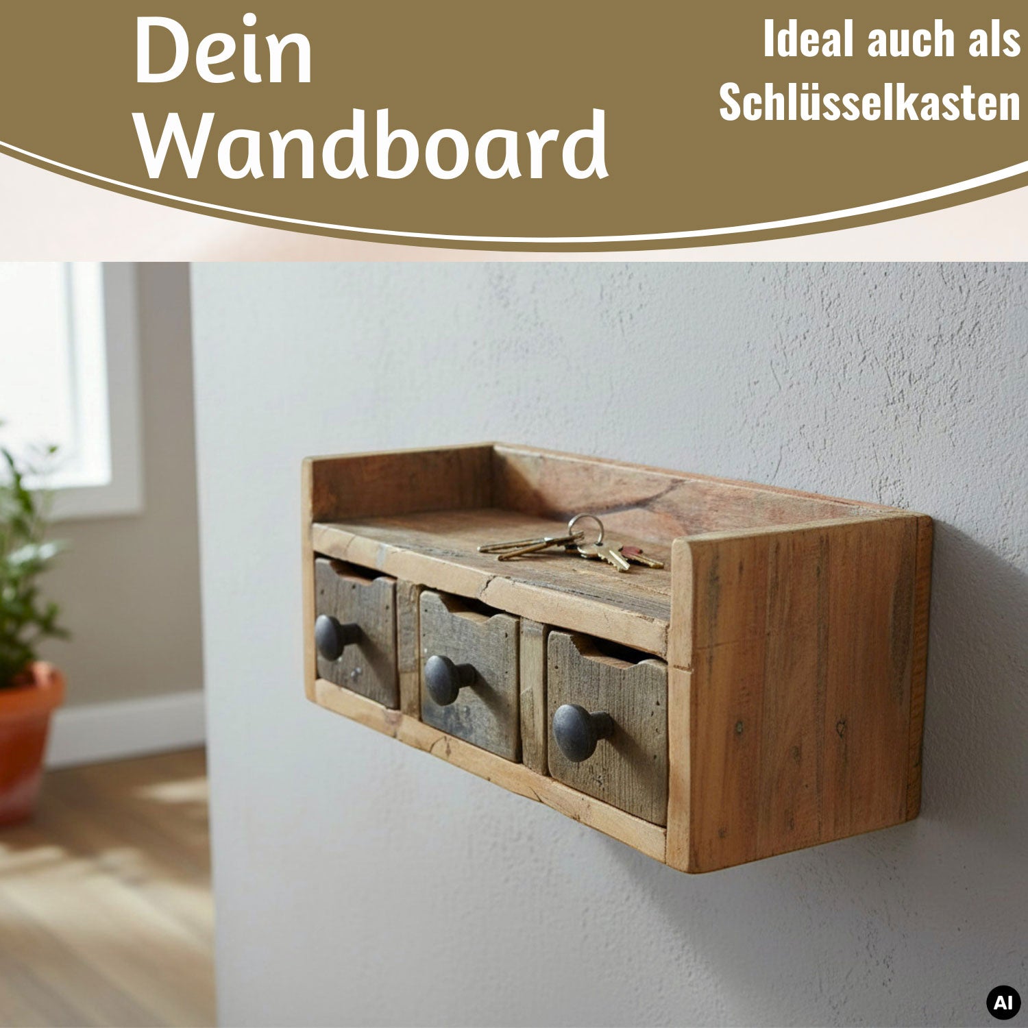 LS-LebenStil Küche & Haushalt Hängeregal Dehli 30cm 3 Schubladen