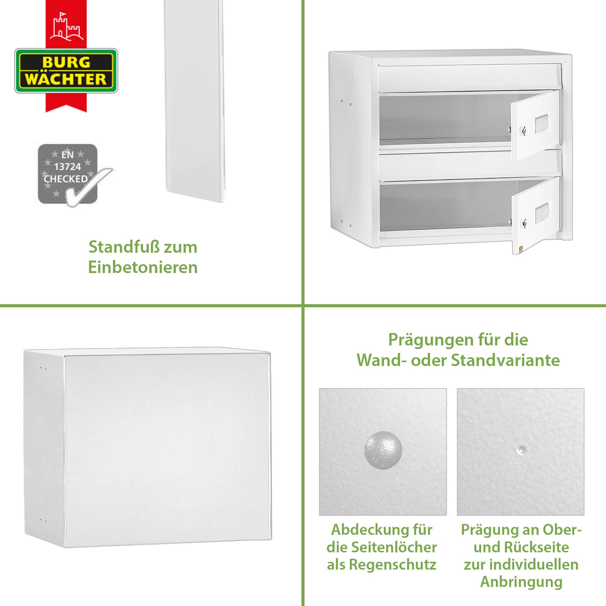 Banjado Briefkasten 2 Parteien Standbriefkasten Weiß mit Namensschild