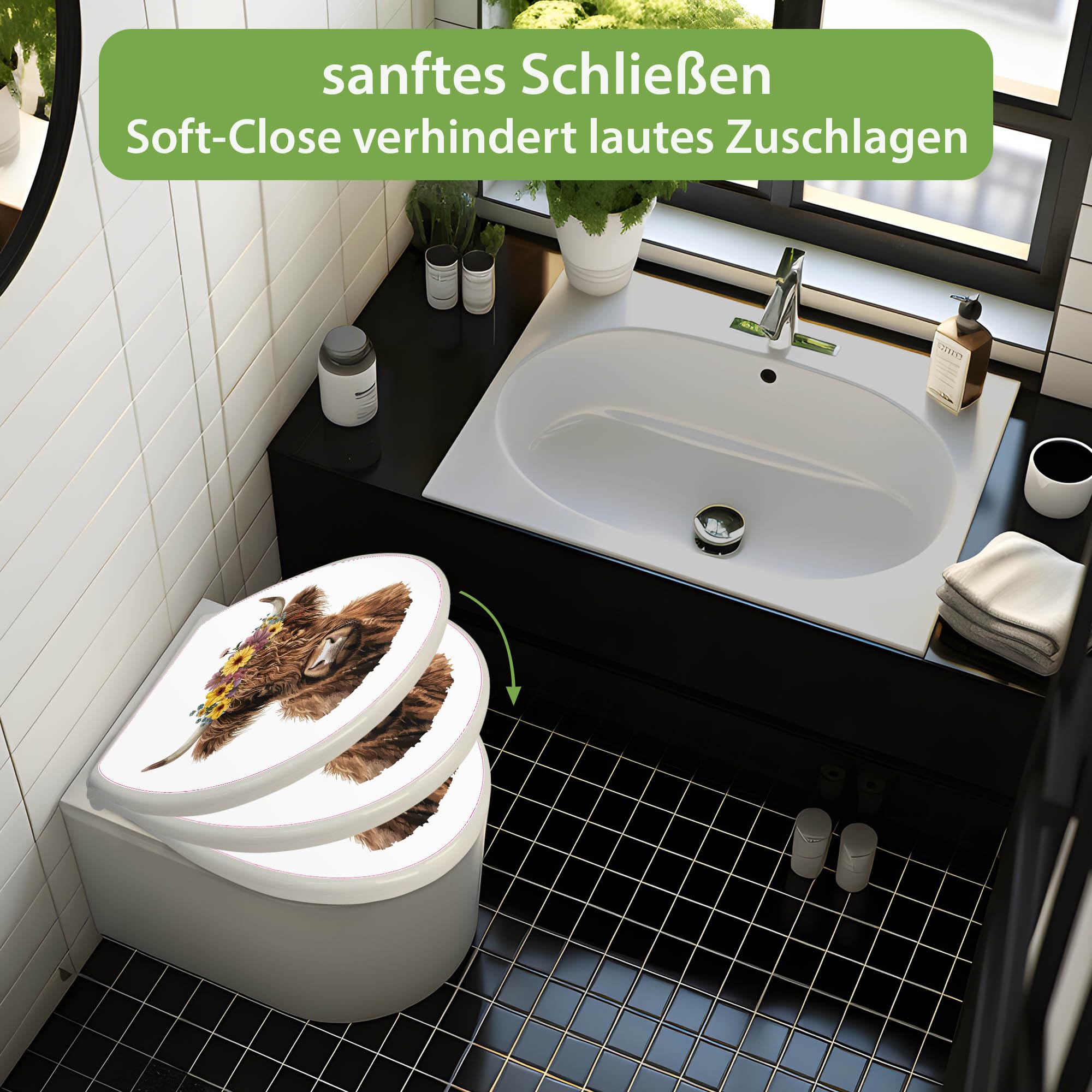 Banjado WC Sitz Hochlandkuh Toilettensitz 44,5x37cm Soft-Close