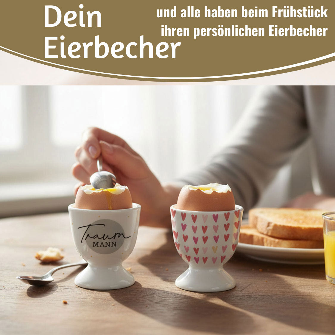 LS-LebenStil Eierbecher Porzellan Echt-Gold Herzen Liebe