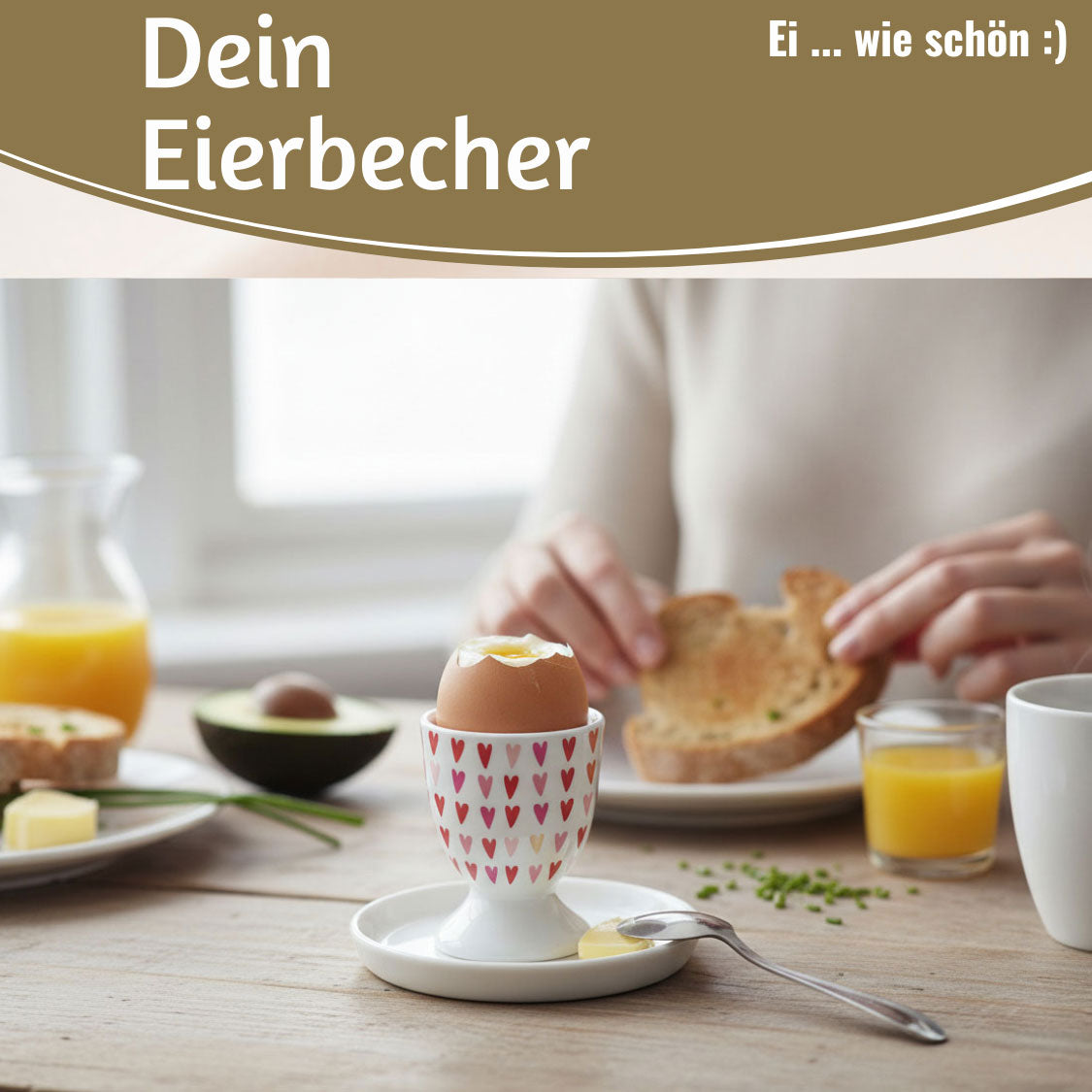 LS-LebenStil Eierbecher Porzellan Echt-Gold Herzen Liebe