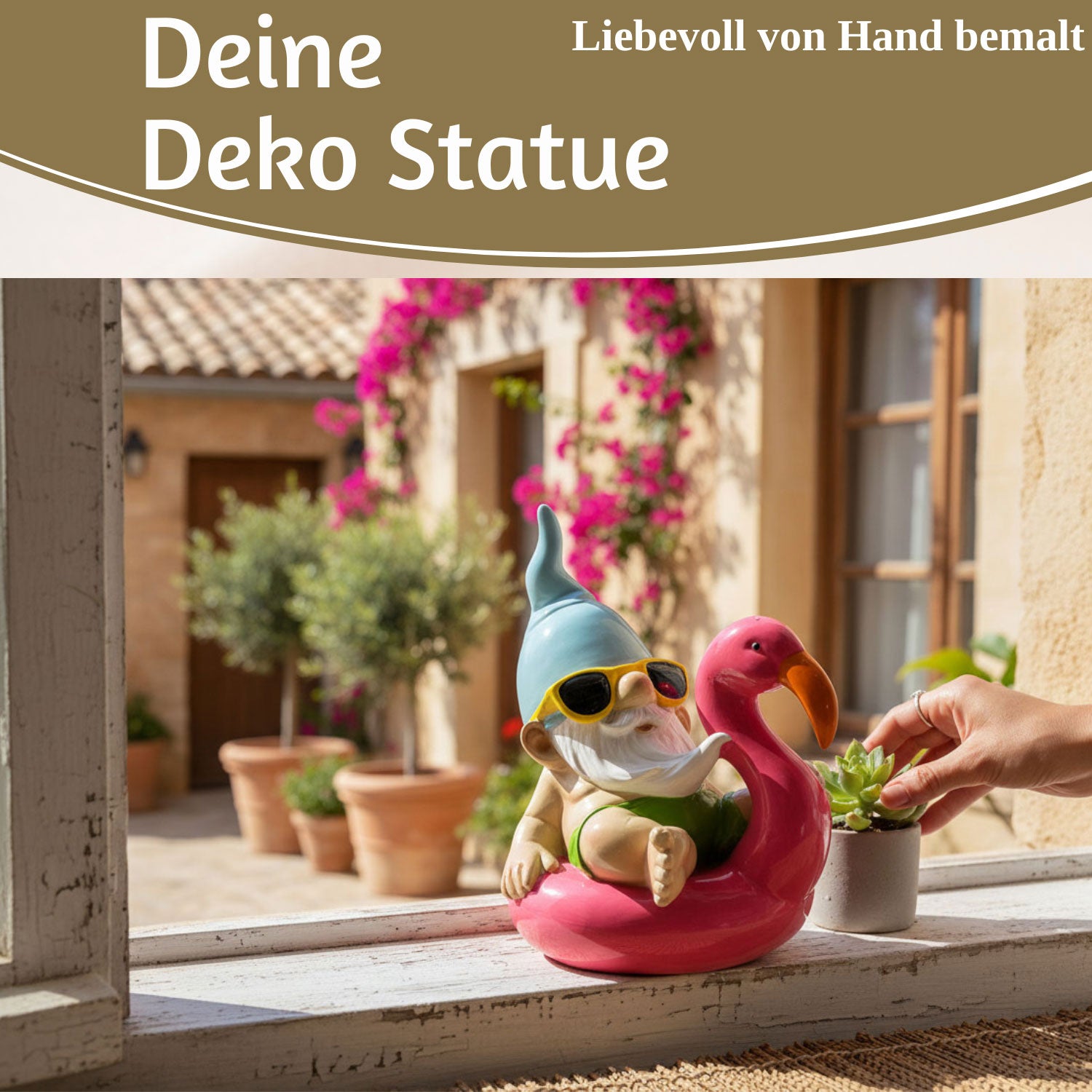 LS-LebenStil Gartenzwerg Pink sitzend 17cm Polyresin