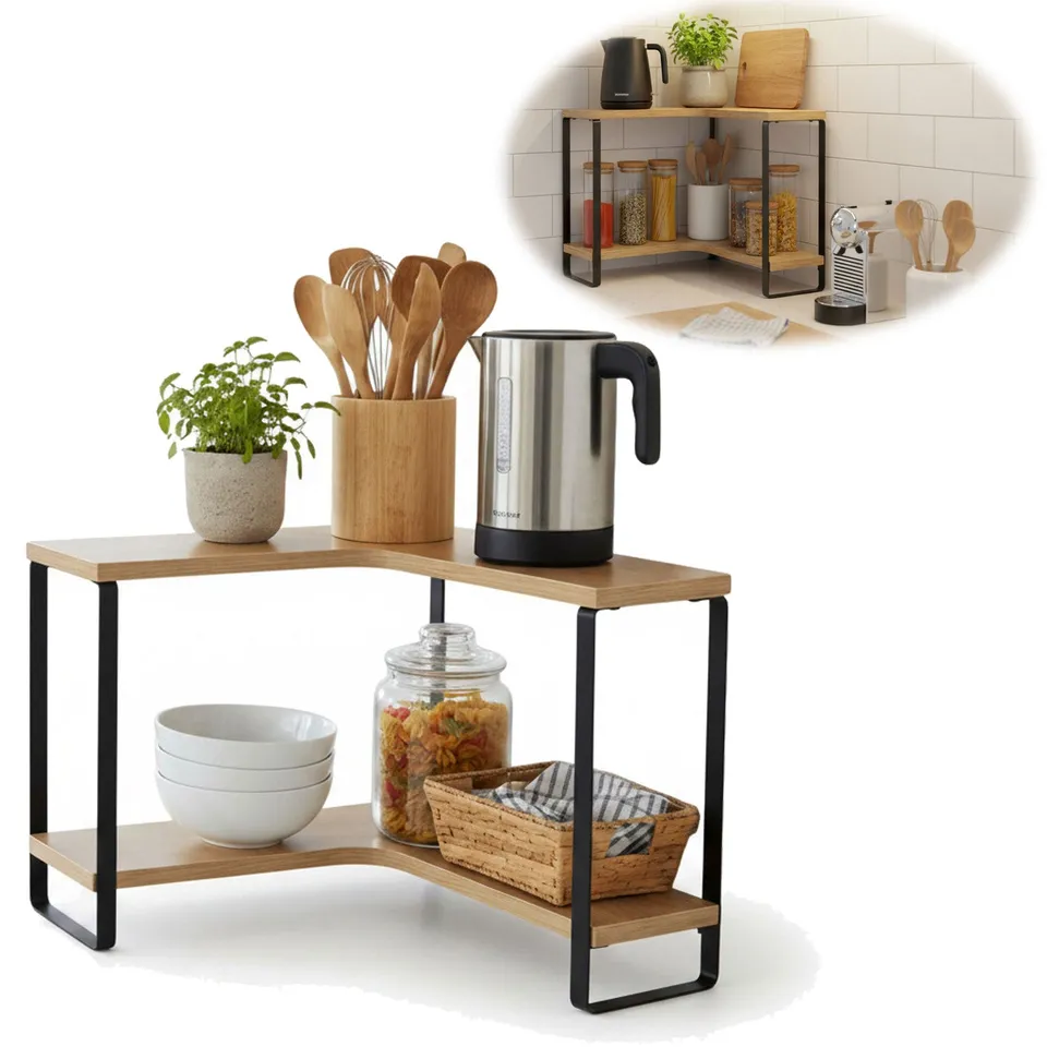 LS-LebenStil Küche Eckregal Holz 30x30cm 2 Ebenen Braun