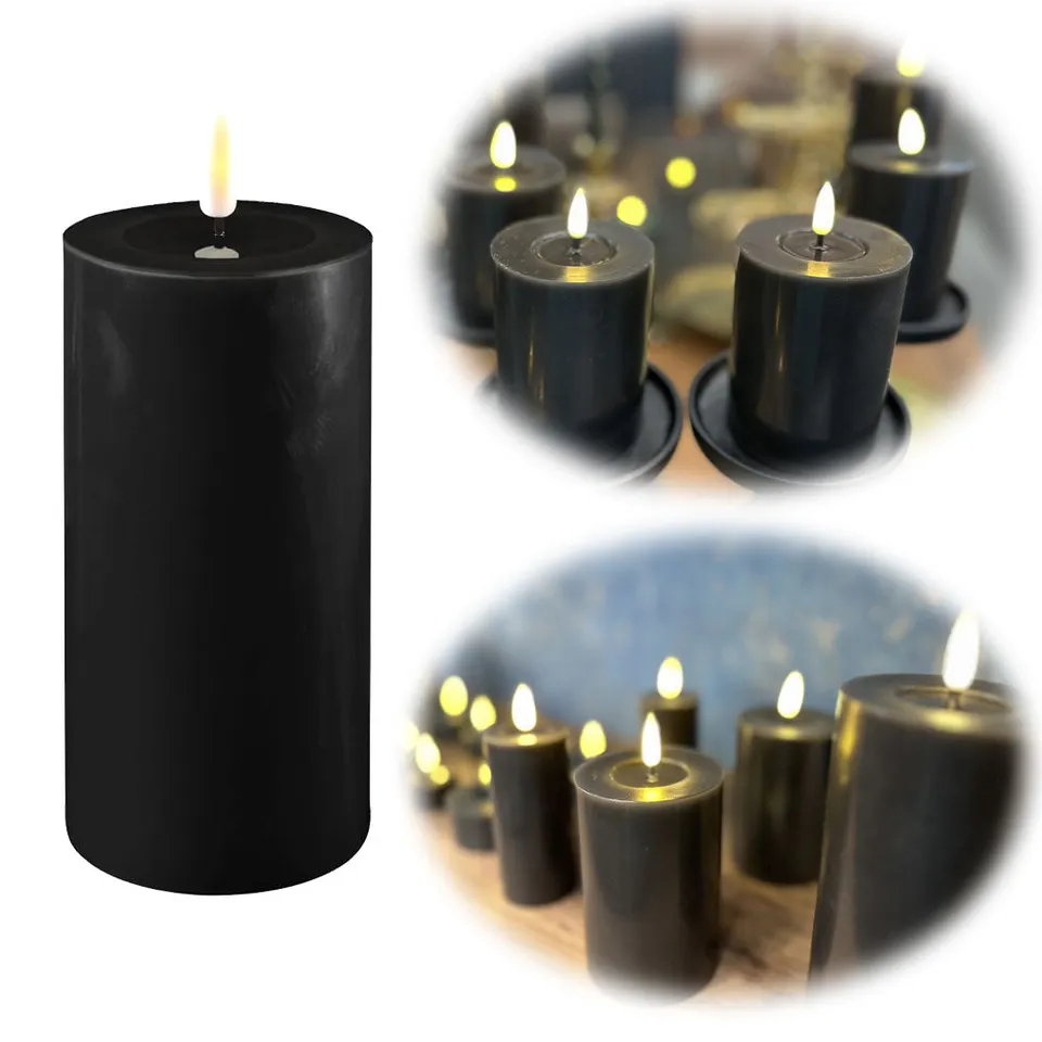 LS-LebenStil Real Flame LED Stumpenkerze schwarz 10 cm Echtwachs