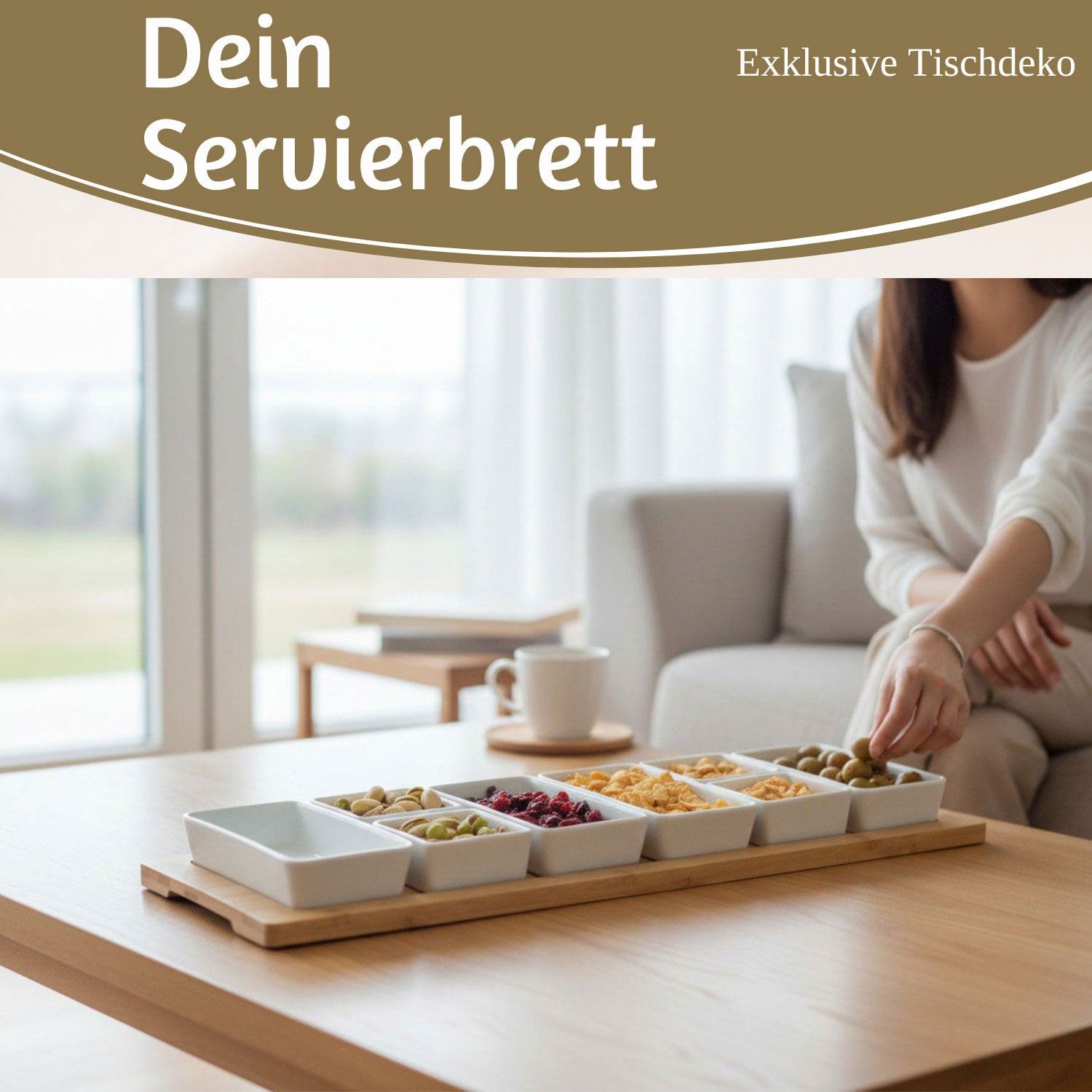 LS-LebenStil Küche & Haushalt Snacktablett 58cm 9-teilig Bambus