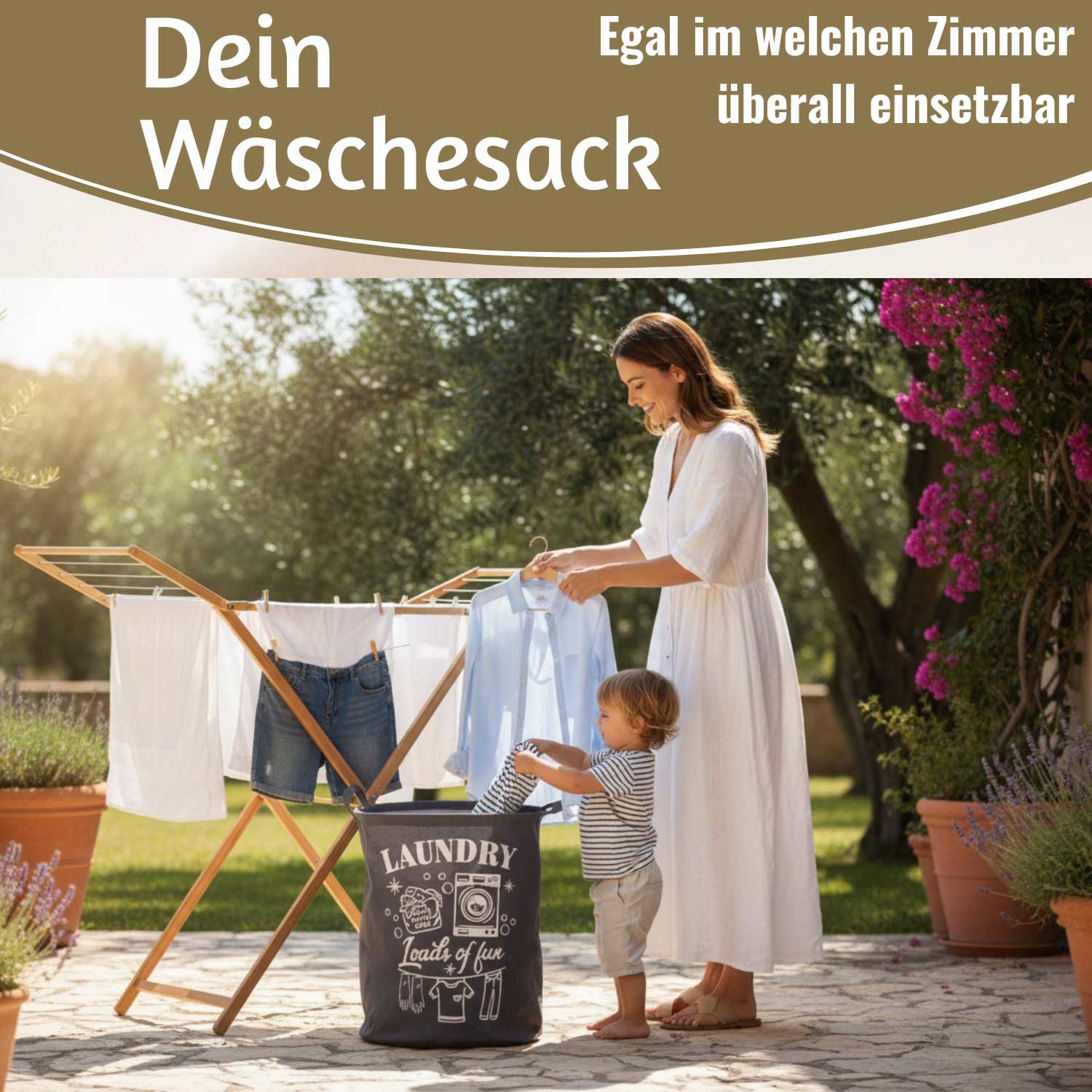 LS-LebenStil Laundry Wäschesack Vintage dunkelgrau 50x40 cm 62 L
