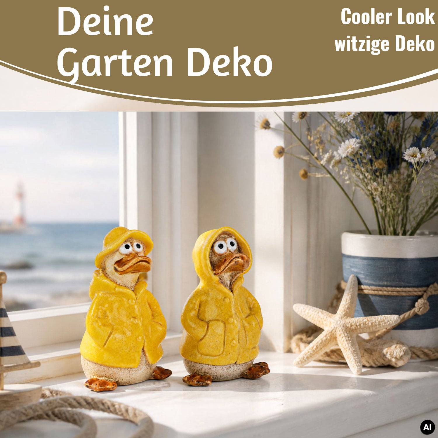 Enten Deko Figuren Set 2-tlg 11cm Gelb Grau Polyresin
