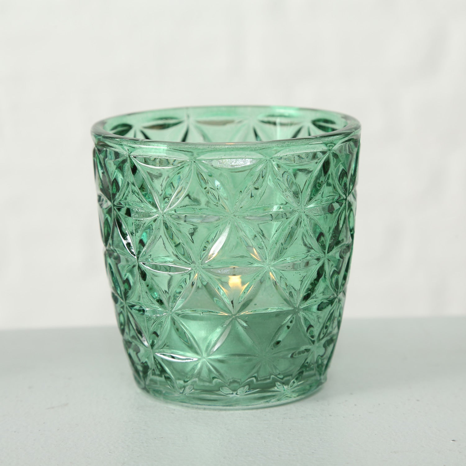 LS-LebenStil Teelichthalter Glas Retro Petrol 7cm 4er Set