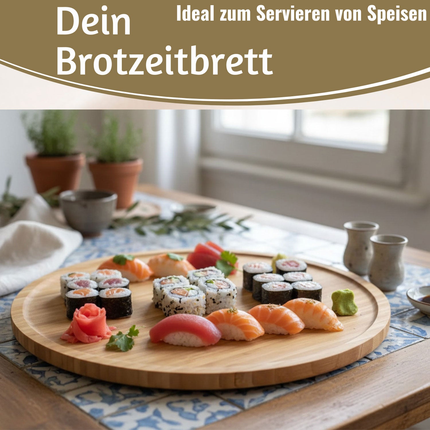 LS-LebenStil XL Pizzateller Bambus Rund 32cm Servierteller
