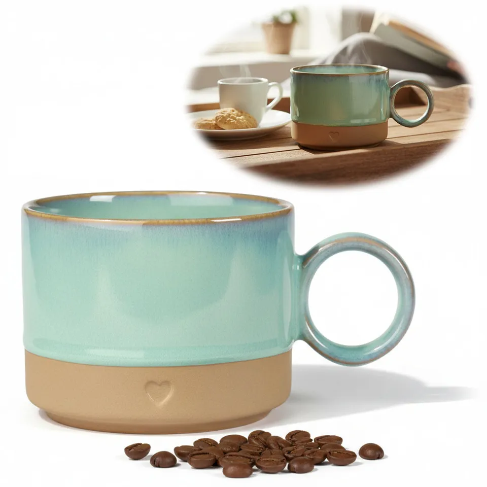 LS-LebenStil Tontasse Kaffeebecher 290ml Aqua Herz mattbraun