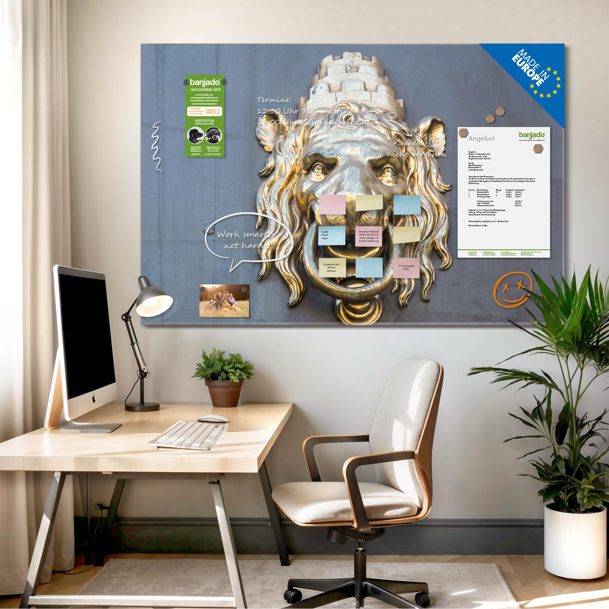 Banjado Magnettafel Türklopfer Löwe Magnetboard 120x80 cm