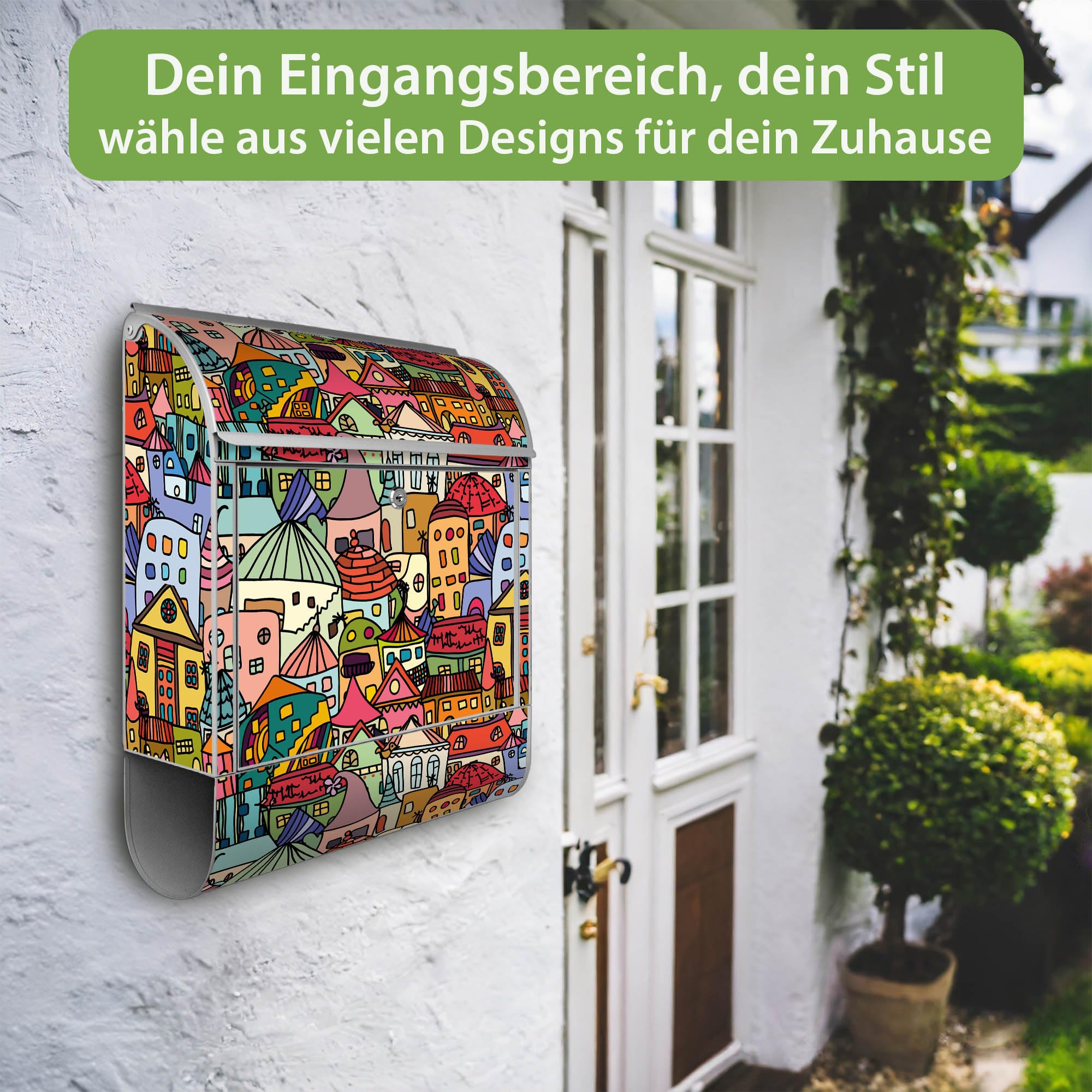 Banjado Briefkasten Funky Town Silber mit Zeitungsfach