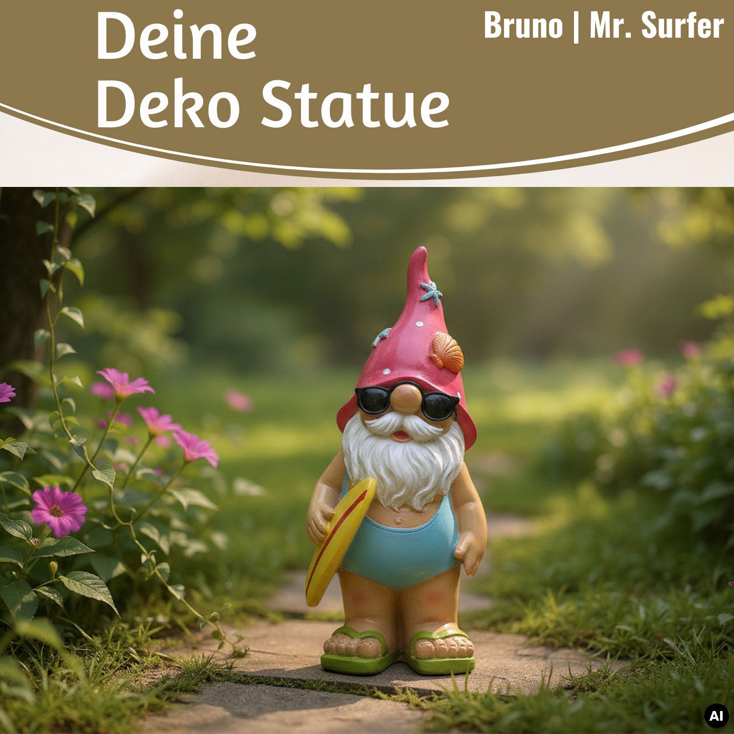 LS-LebenStil Freddy Gartenzwerg 23cm Surfer Gnom Gartenfigur