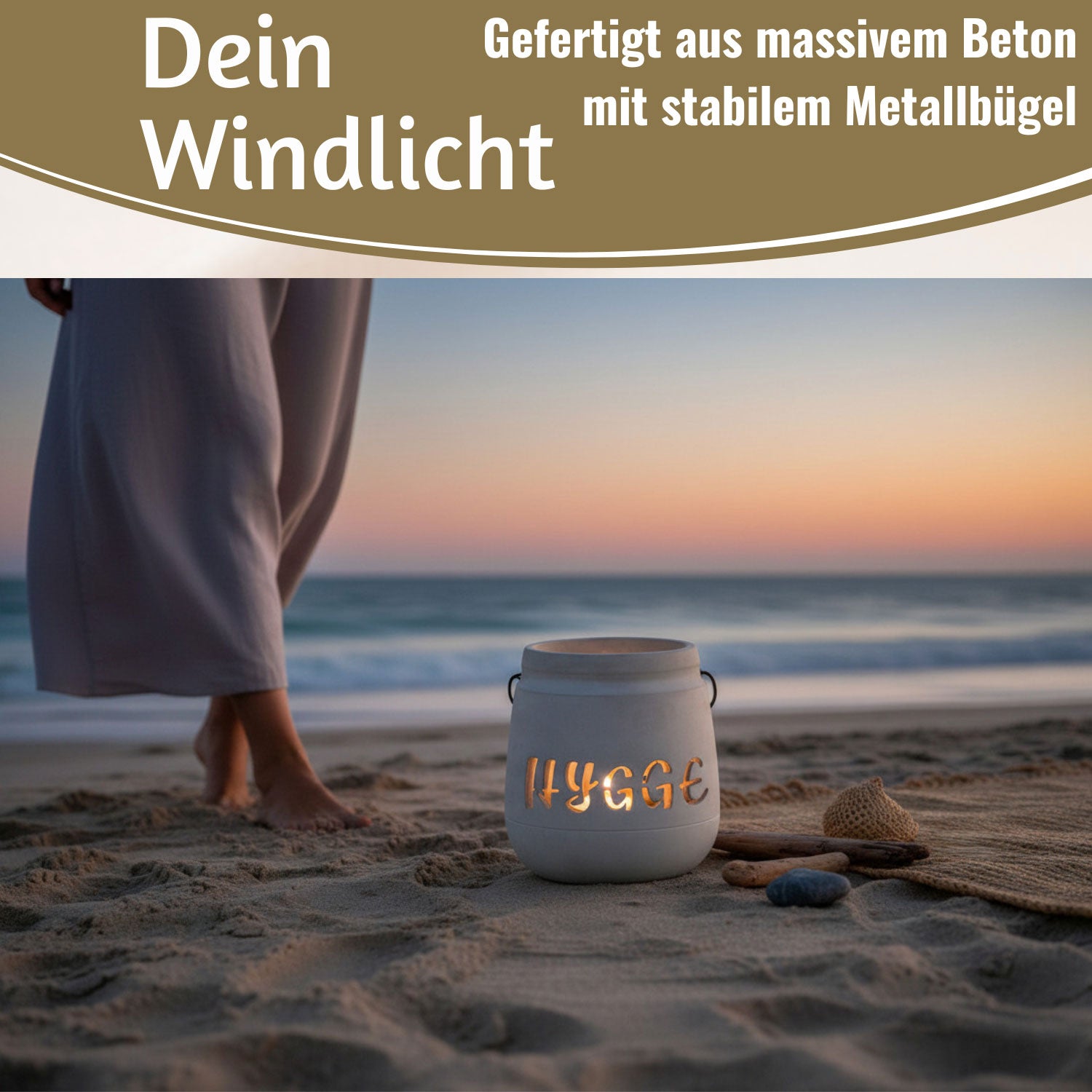 LS-LebenStil Hygge Beton Windlicht Grau 13cm mit Griff