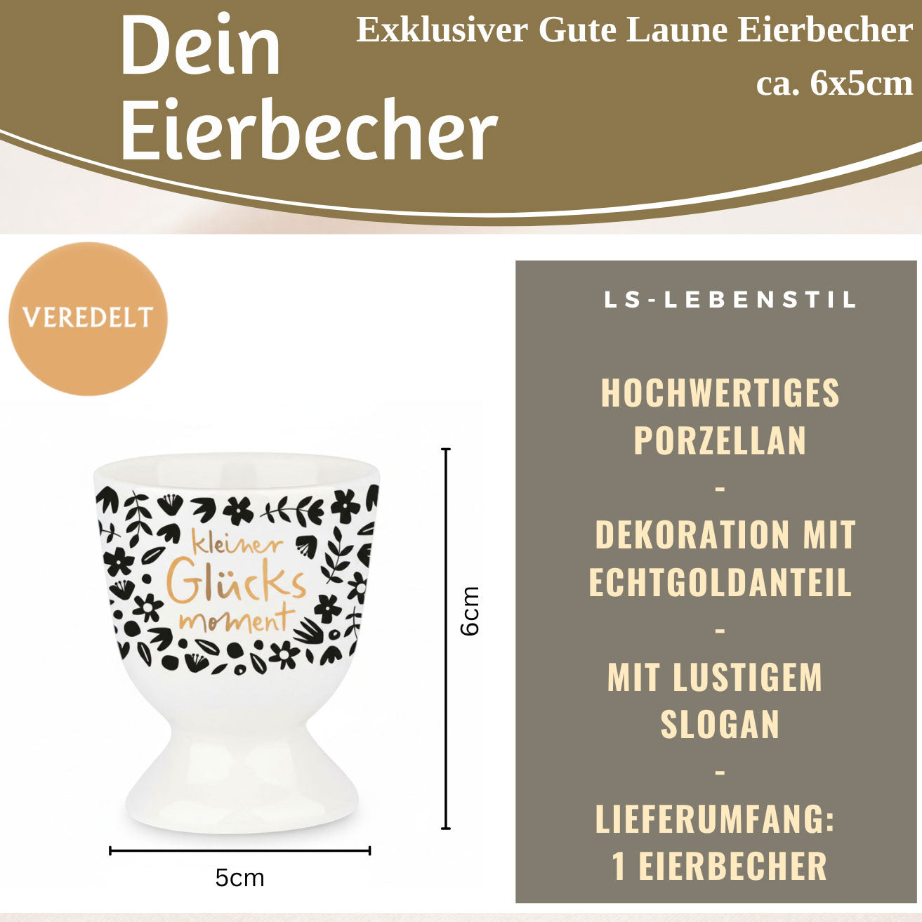 LS-LebenStil Küche & Haushalt Eierbecher Gold kleiner Glücksmoment