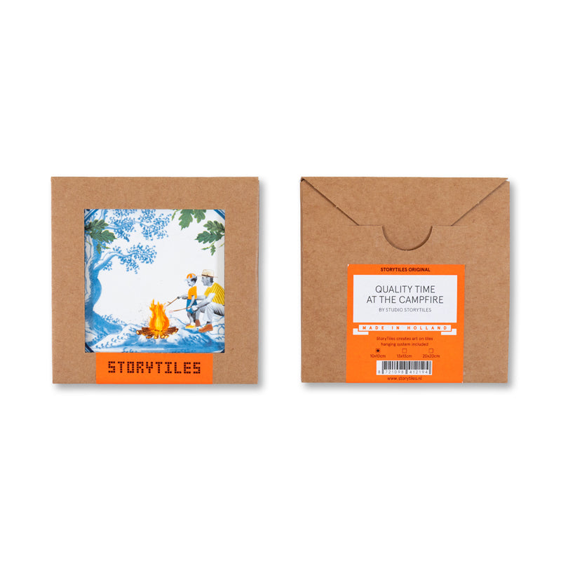 Storytiles Delft blue Quality time campfire Fliese 10x10 cm