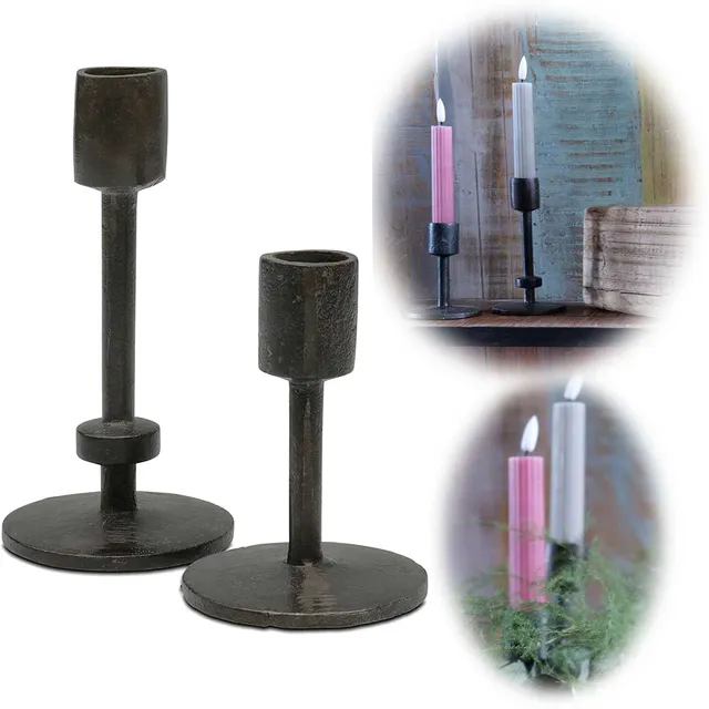 LS-LebenStil Dehli Kerzenständer Schwarz 2er Set Eisen 10/15cm
