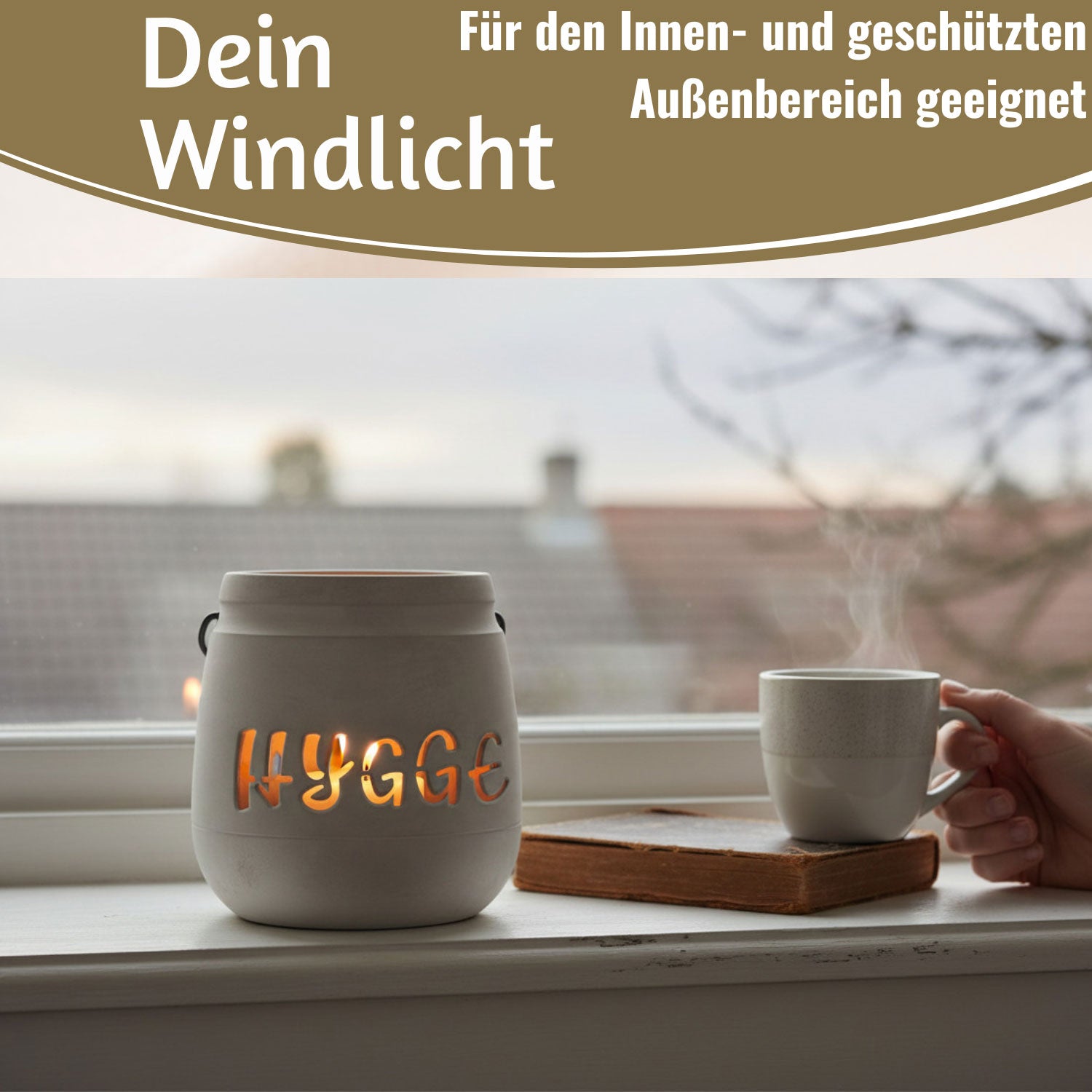 LS-LebenStil Hygge Beton Windlicht Grau 13cm mit Griff