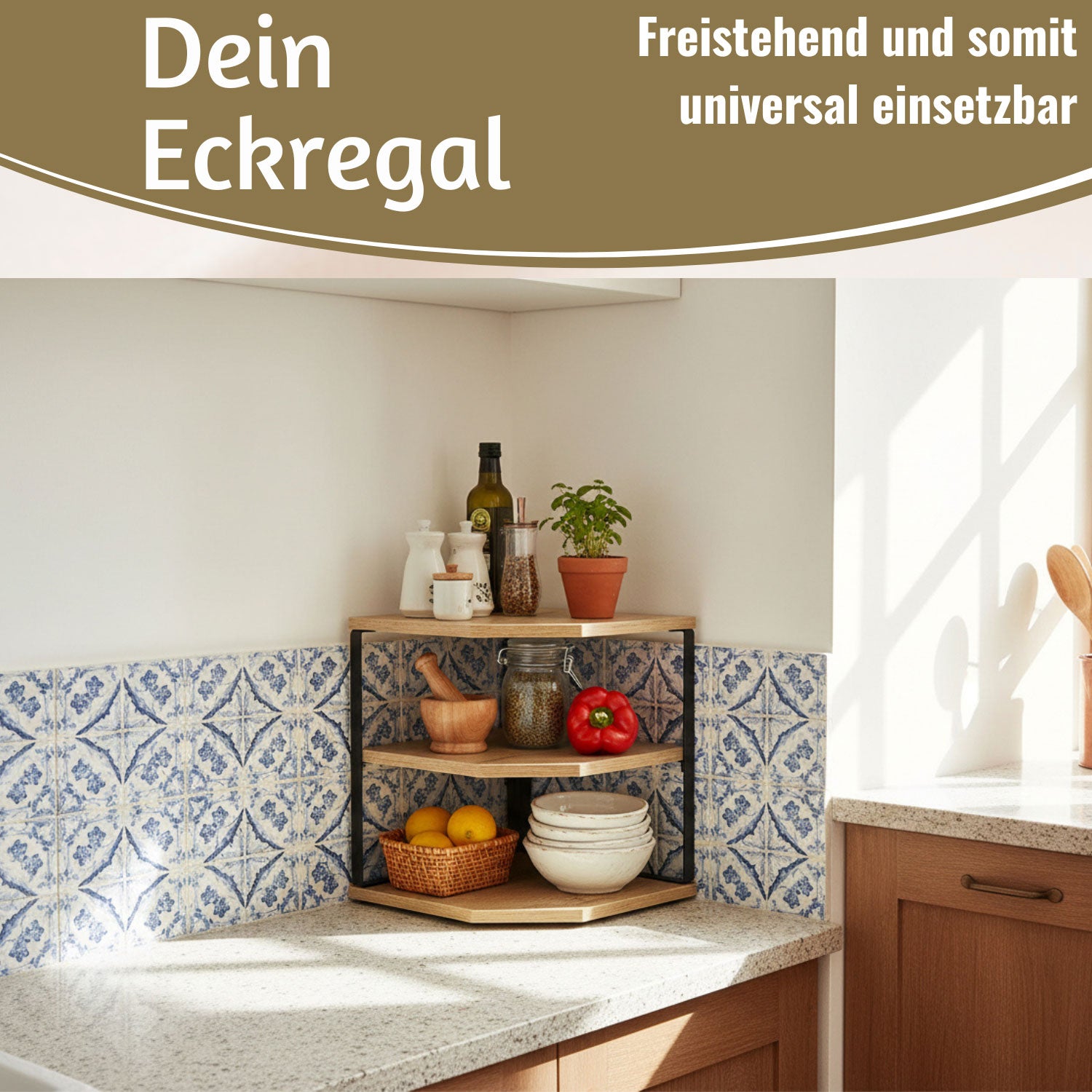 LS-LebenStil Eckregal Holz Metall 27x25cm 3 Ablagen