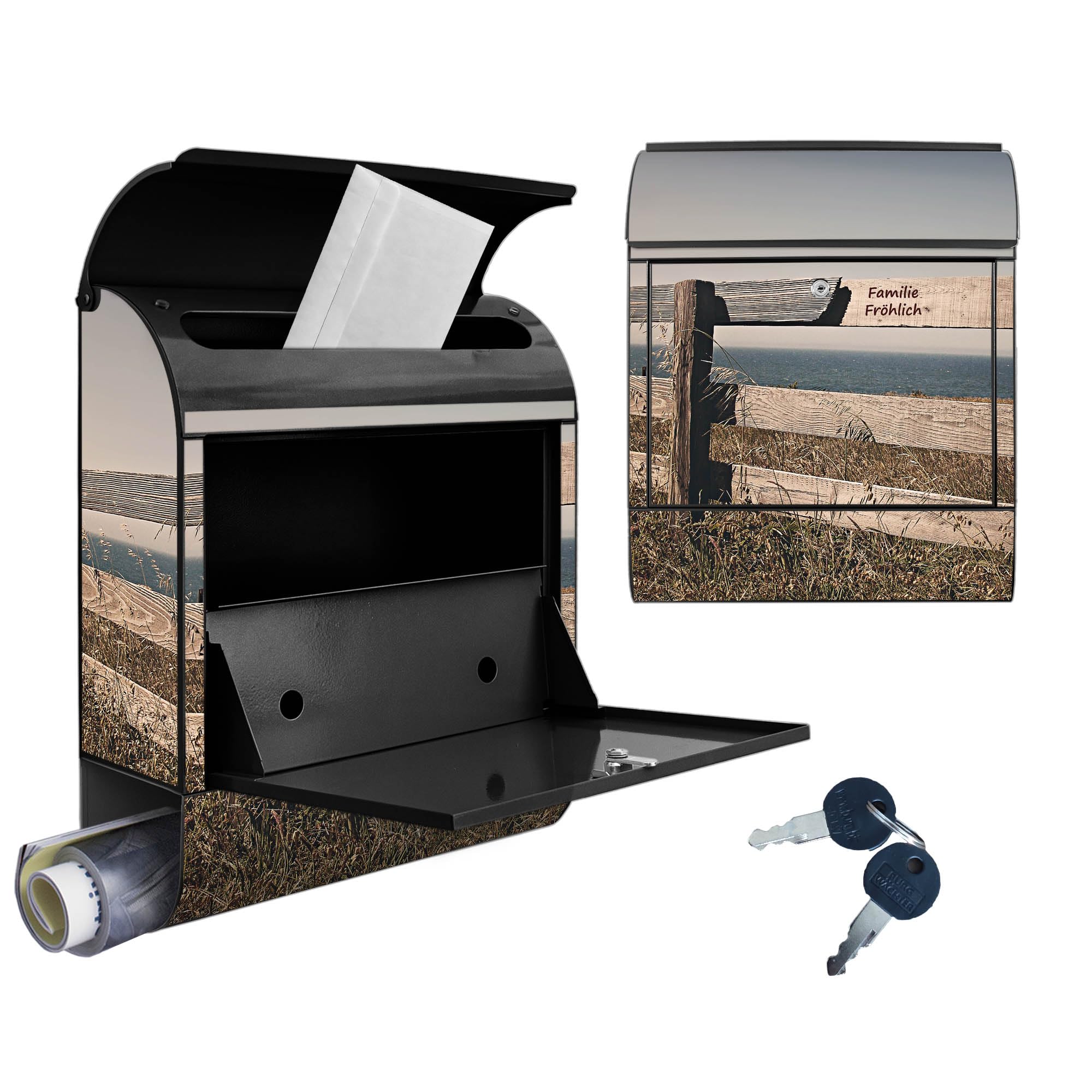 Banjado Briefkasten Zaun am Meer Briefkasten Schwarz 38,5 cm