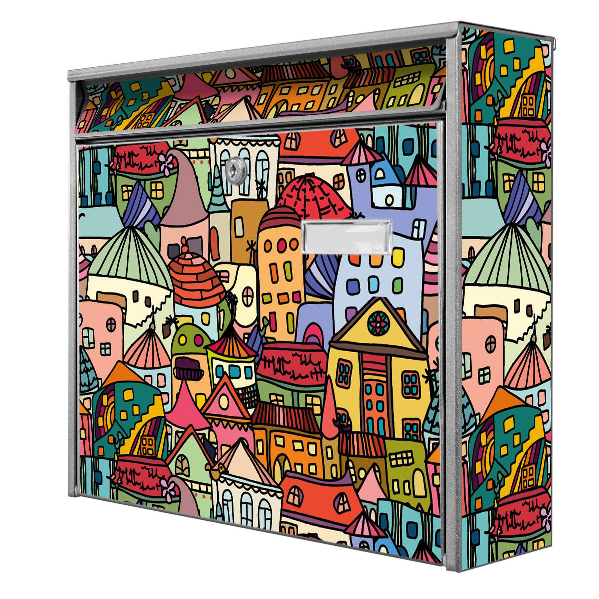 Banjado Briefkasten Funky Town 32x36x10cm silbergrau