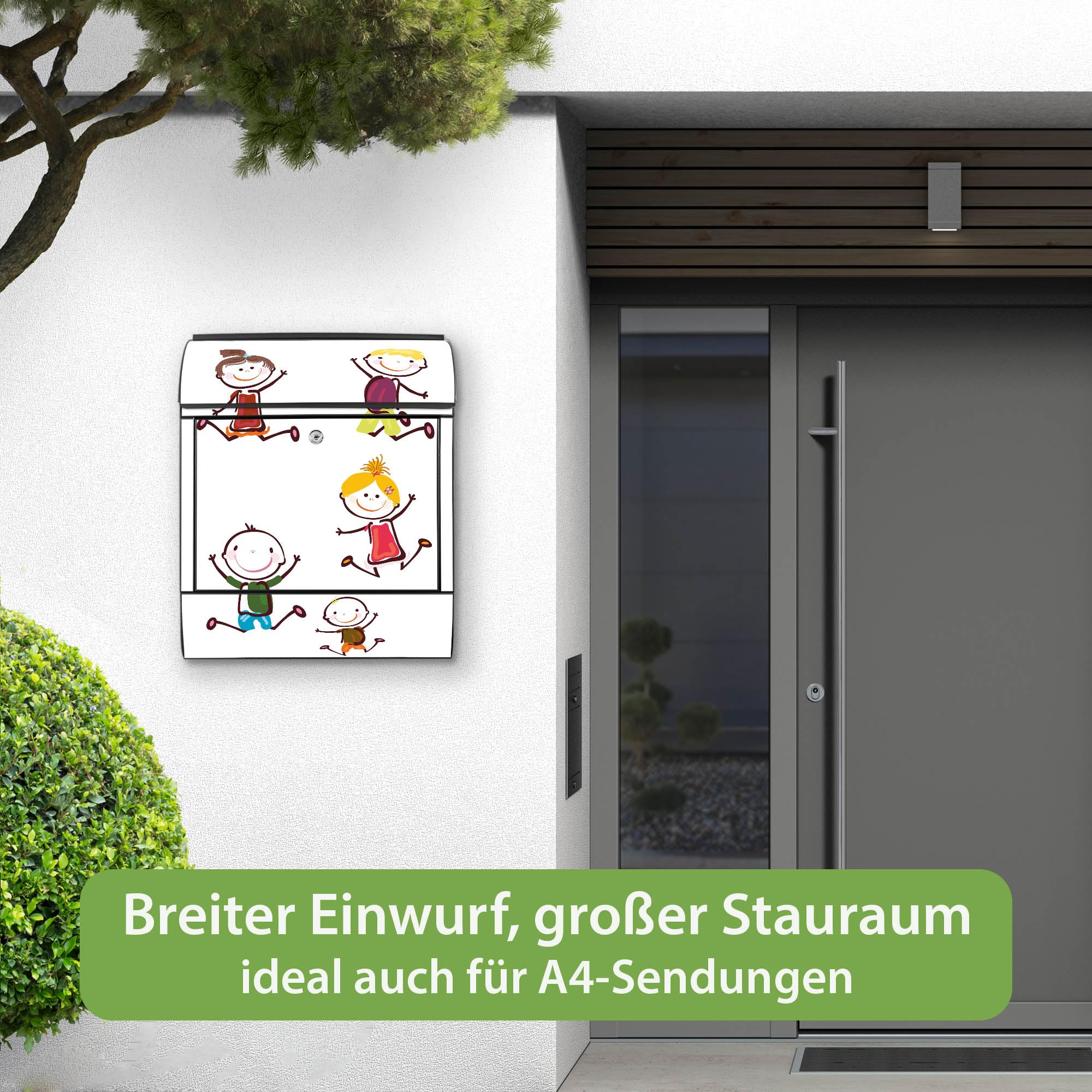 Banjado Briefkasten Happy Kids Stahl Schwarz A4