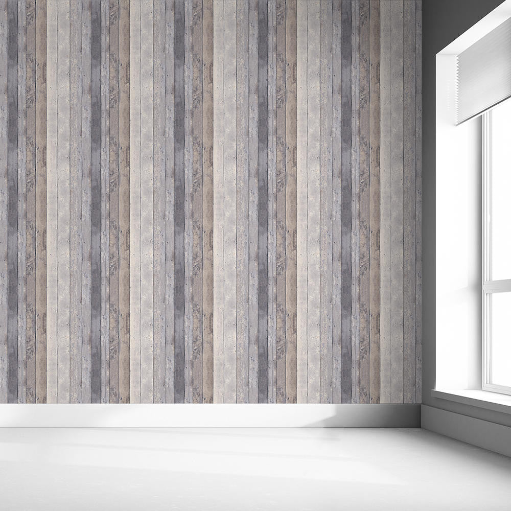 Mineheart Wallpaper Rustic Wood Tapete Grau Beige Holzoptik