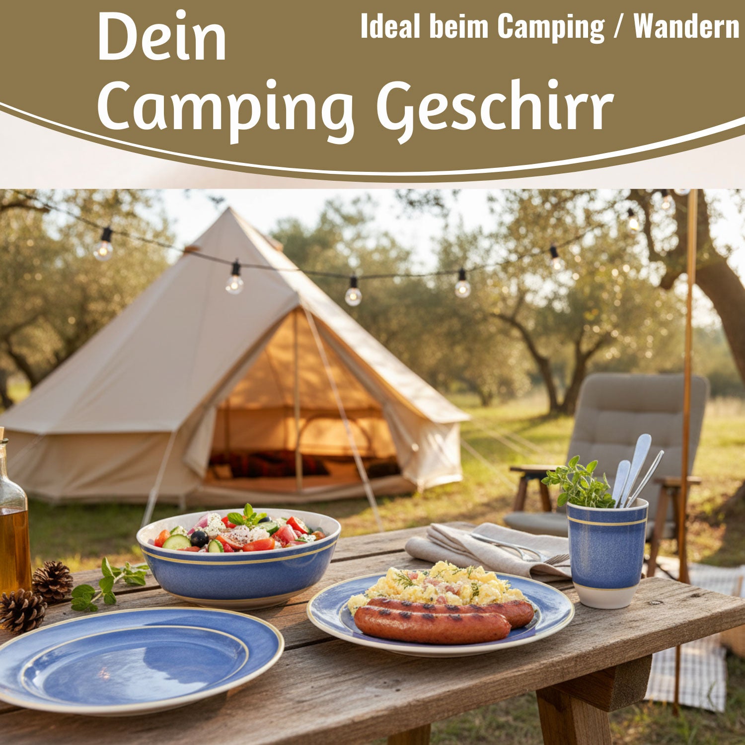 LS-LebenStil Camping Geschirr Set 12tlg Maritim 4 Personen