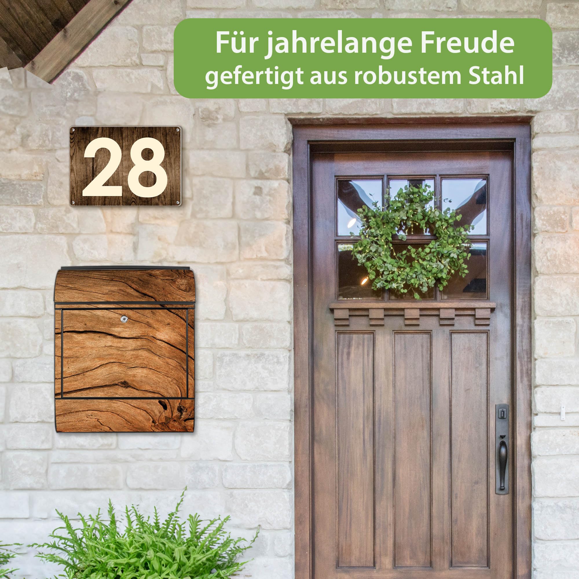 Banjado Briefkasten Trockenes Holz Stahl Schwarz A4
