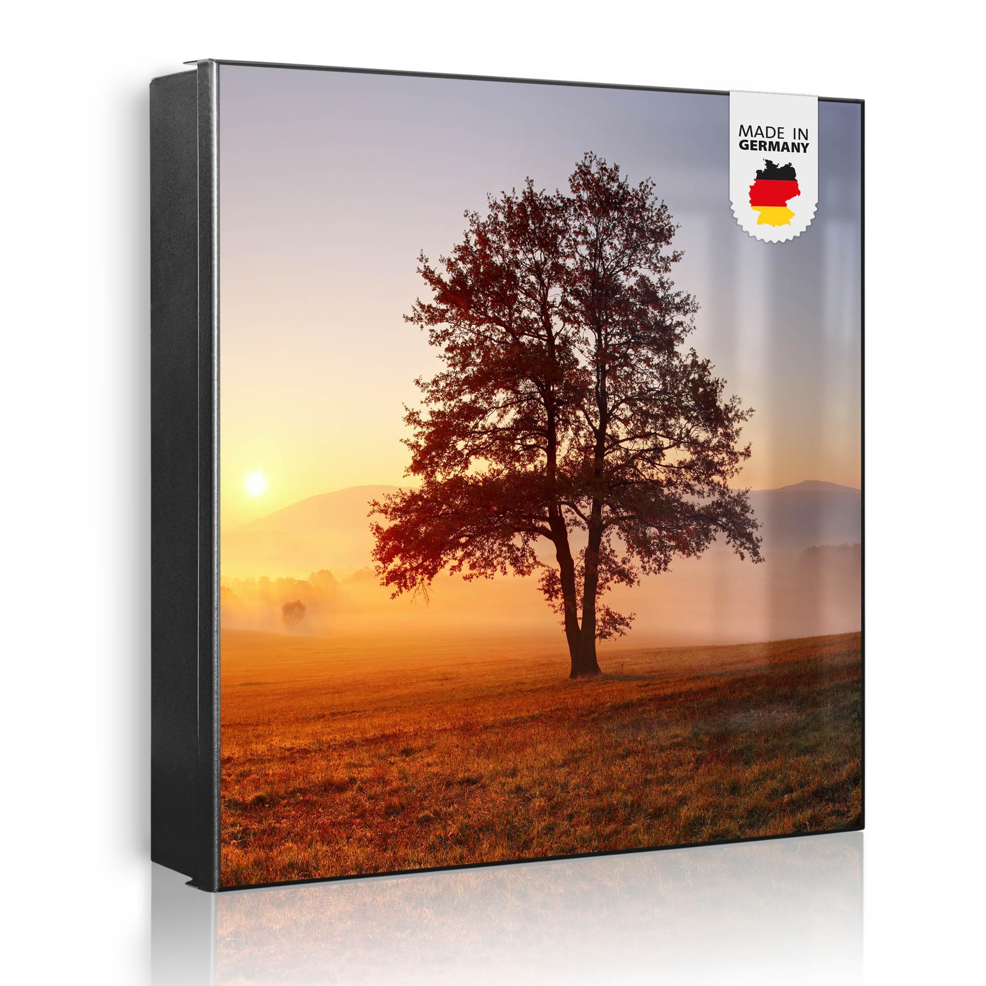 Banjado Schlüsselkasten Metall 30x30 cm Sonnenaufgang Schwarz 32 Haken