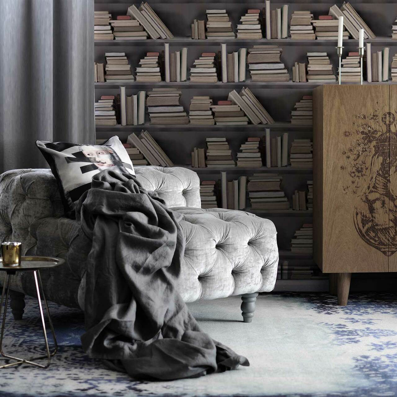 Mineheart Vintage Bookshelf Tapete Bücherregal Rolle Vintage