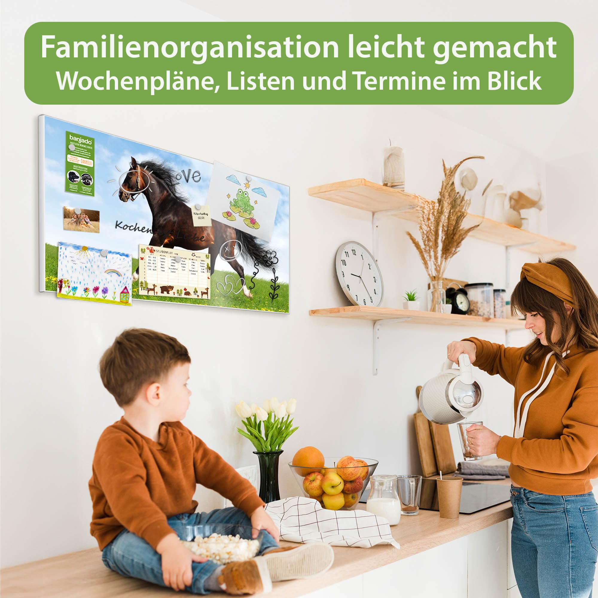 Banjado Magnettafel Pferd Metall 78x37cm weiß beschreibbar