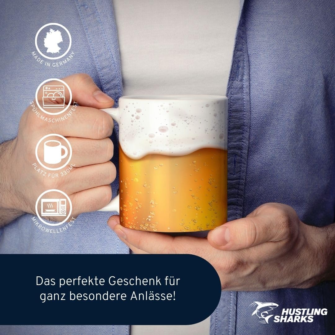 Hustling Sharks Männertasse Biermotiv 330ml Keramik Weiß
