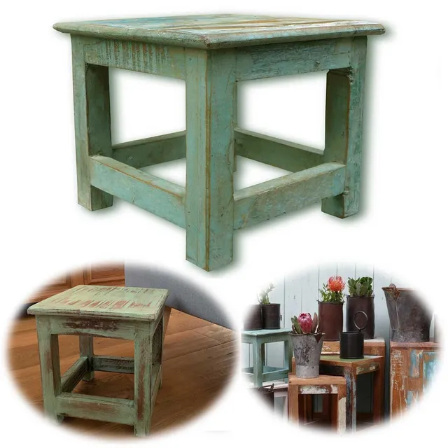LS-LebenStil Möbel & Wohnen Vintage Fußhocker Holz Türkis 26cm