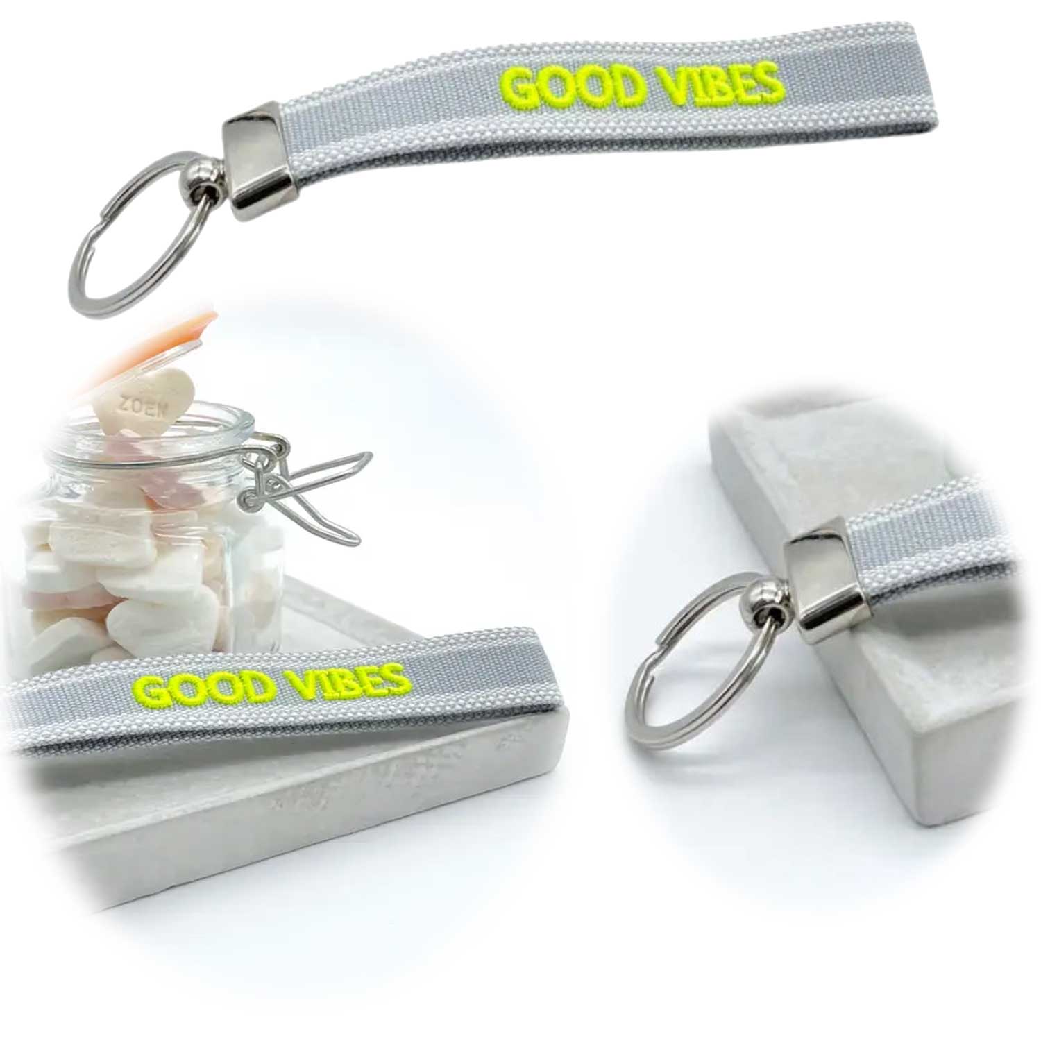LS-LebenStil Uhren & Schmuck Schlüsselanhänger Good Vibes Stoffband