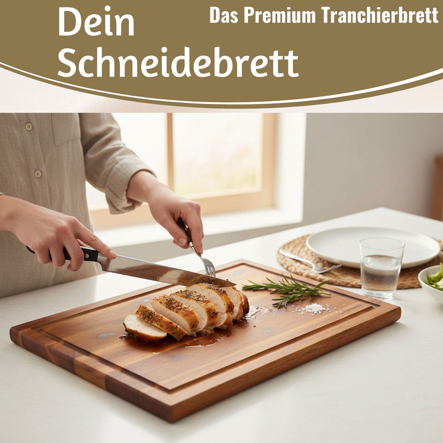 LS-LebenStil XL Schneidebrett Akazie 40x26cm mit Saftrille
