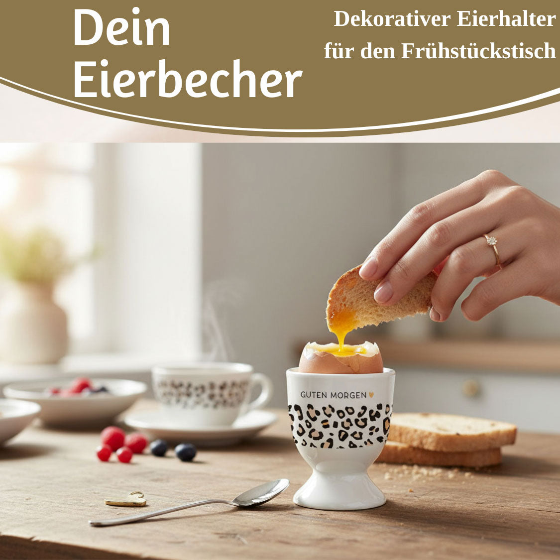 LS-LebenStil Eierbecher Porzellan Echt-Gold GUTEN MORGEN Leo