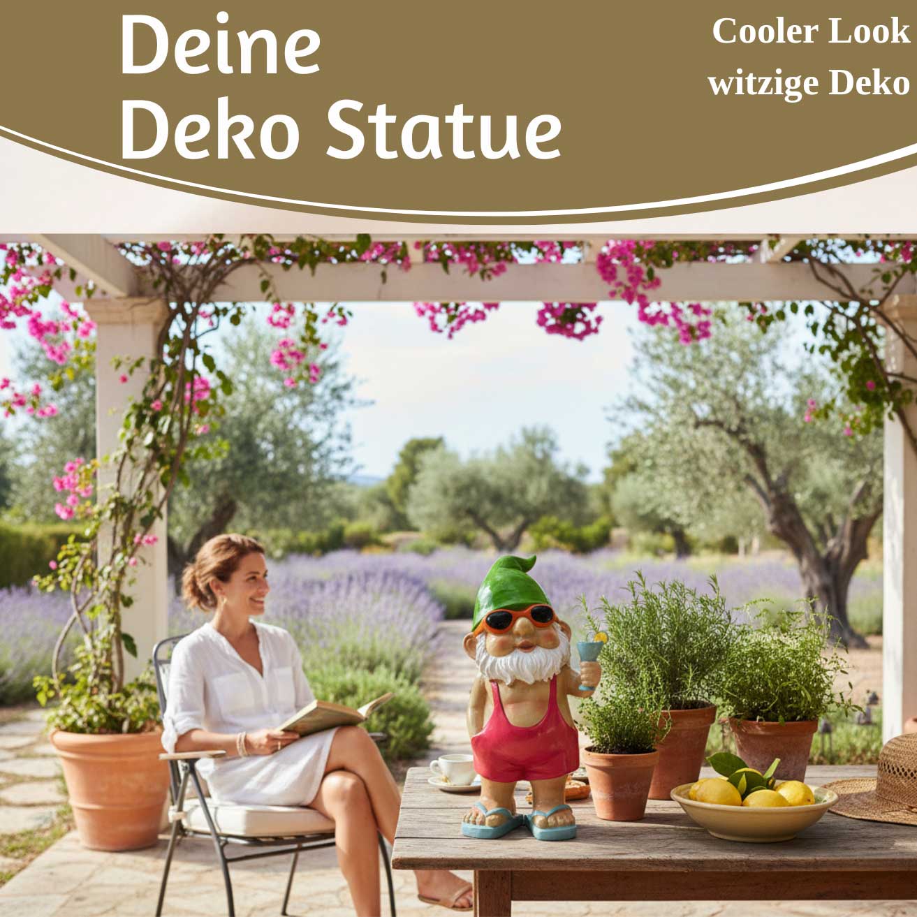 LS-LebenStil Gartenzwerg Cocktail 20 cm Polyresin handbemalt