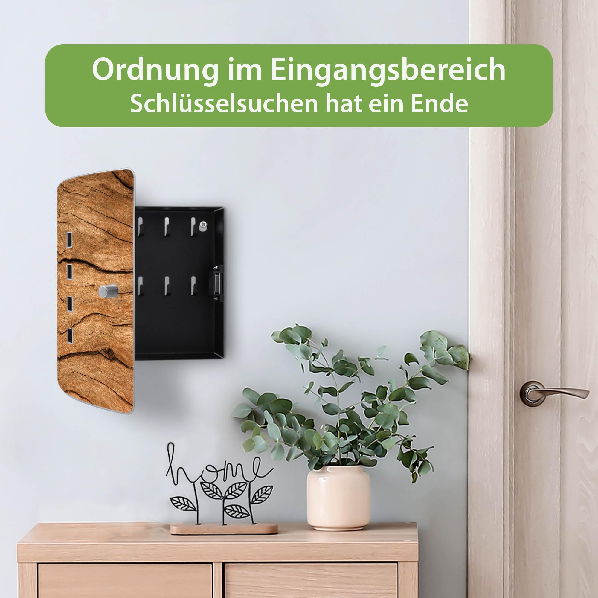 Banjado Schlüsselkasten Trockenes Holz Edelstahl 10 Haken