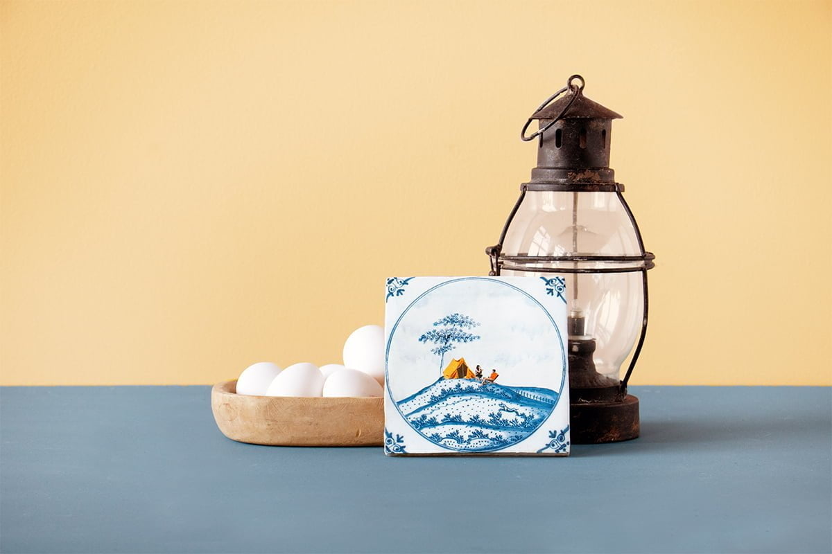 Storytiles Delft Blue Outdoor Lovers Fliese 10x10 Zelt-Motiv
