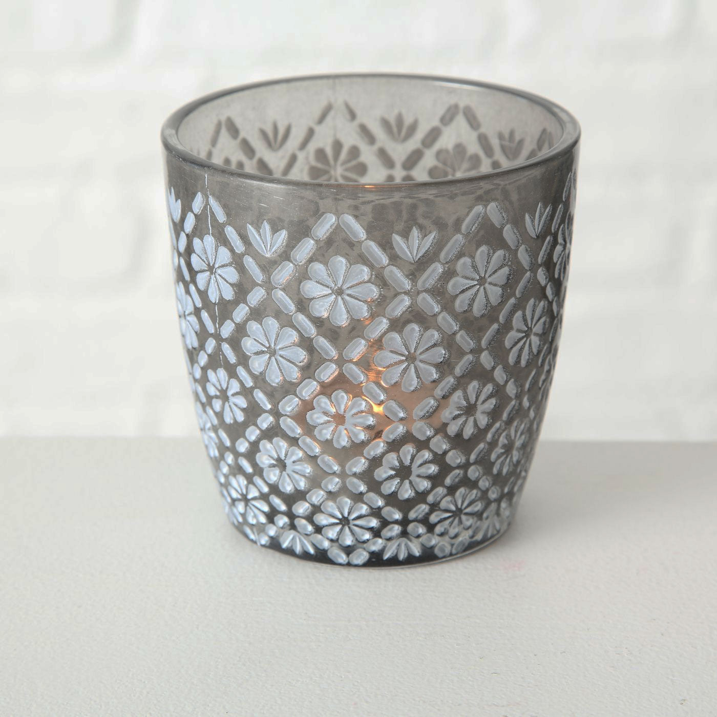 LS-LebenStil Küche & Haushalt Teelichthalter Glas Grau 2er Set Retro