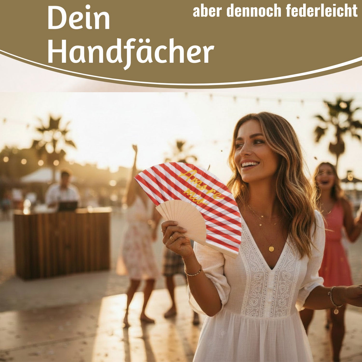 LS-LebenStil Amore Mio Handfächer rot weiß gelb Holz Stoff