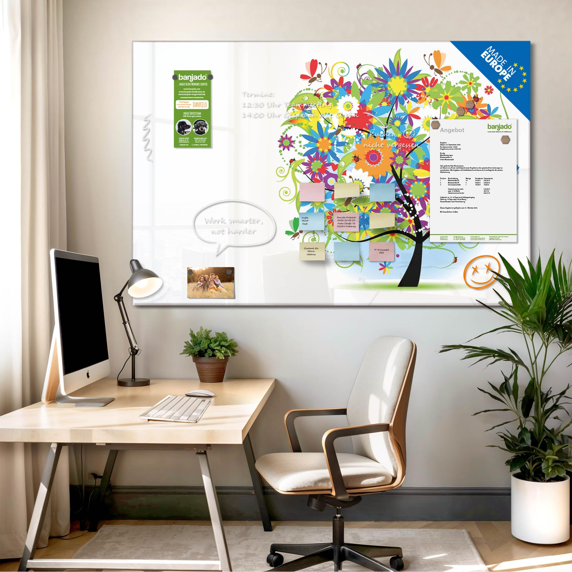 Banjado Magnettafel Märchenzauberbaum Magnetboard 120x80 Blumen