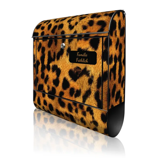 Banjado Briefkasten Leopard Briefkasten Stahl Schwarz A4 Zeitungsfach