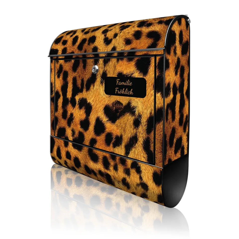 Banjado Briefkasten Leopard Briefkasten Stahl Schwarz A4 Zeitungsfach