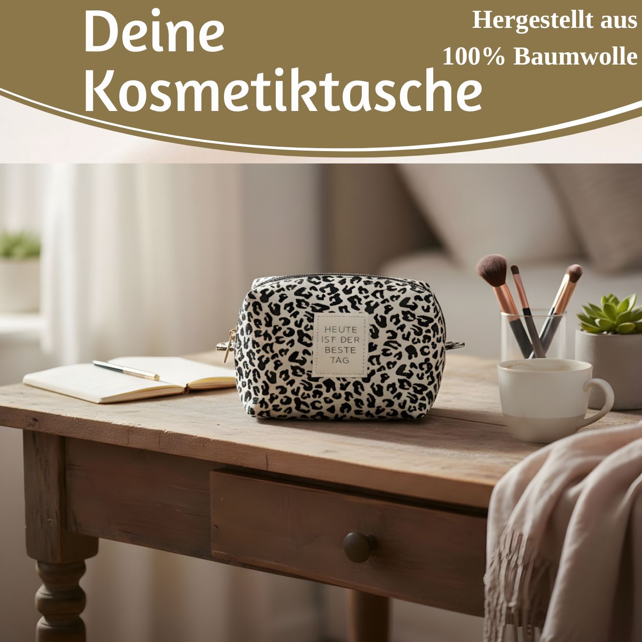 LS-LebenStil Kosmetiktasche Leo creme 14x11cm Baumwolle klein