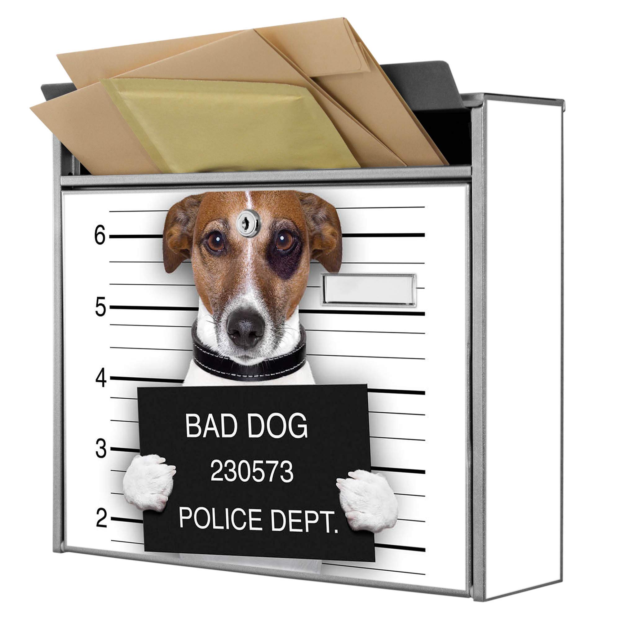 Banjado Briefkasten Burg-Wächter 32x36cm Bad Dog Silber