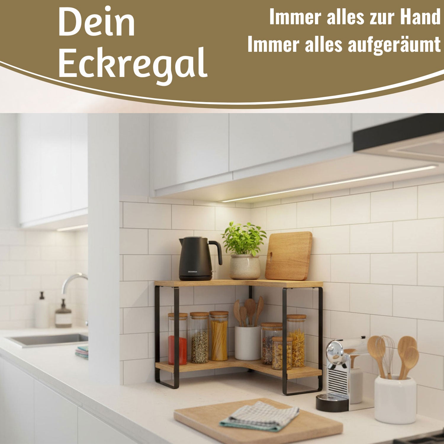 LS-LebenStil Küche Eckregal Holz 30x30cm 2 Ebenen Braun